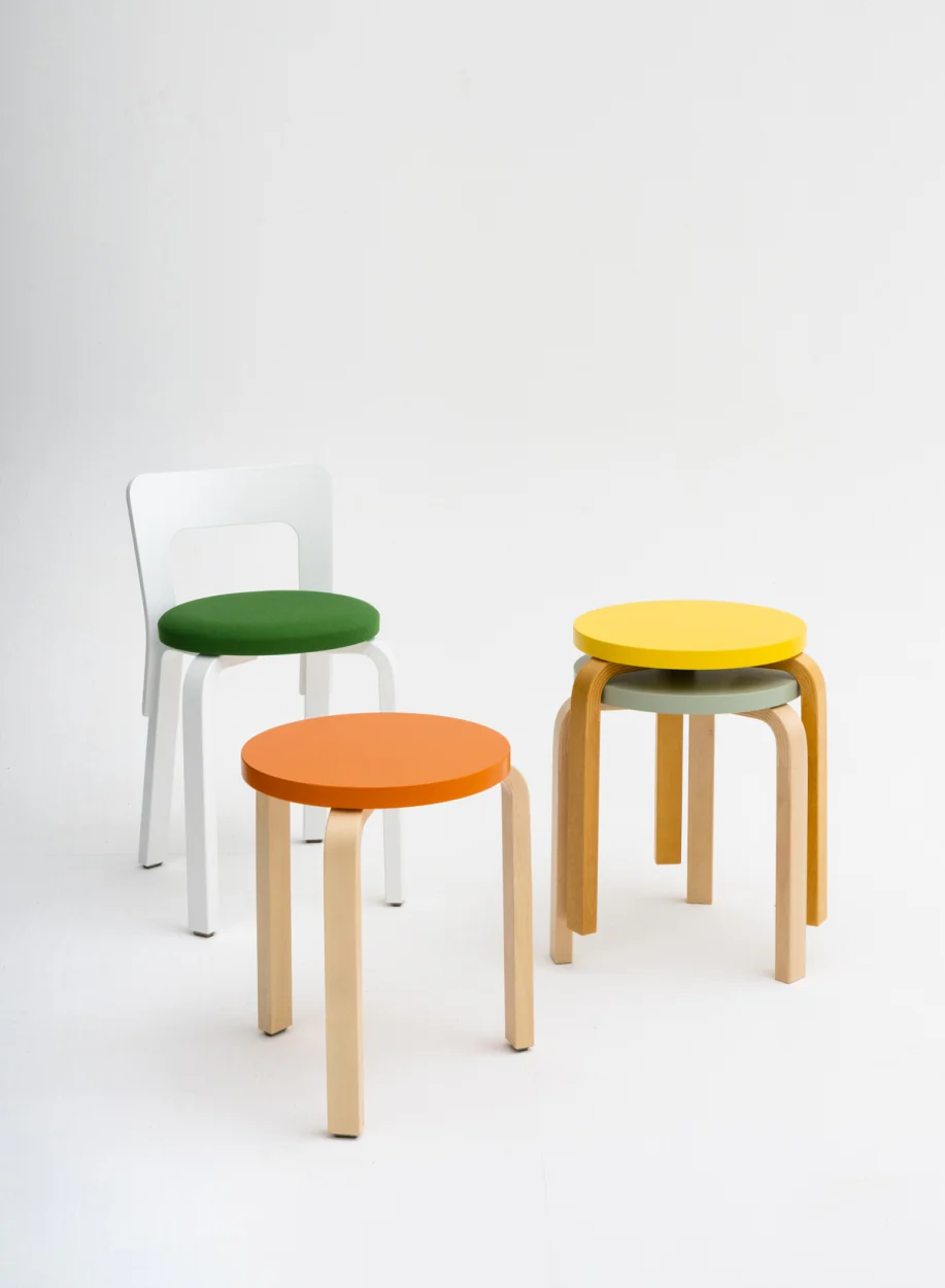 Stool 60, Legs Birch, Seat Green - Artek - Image 2
